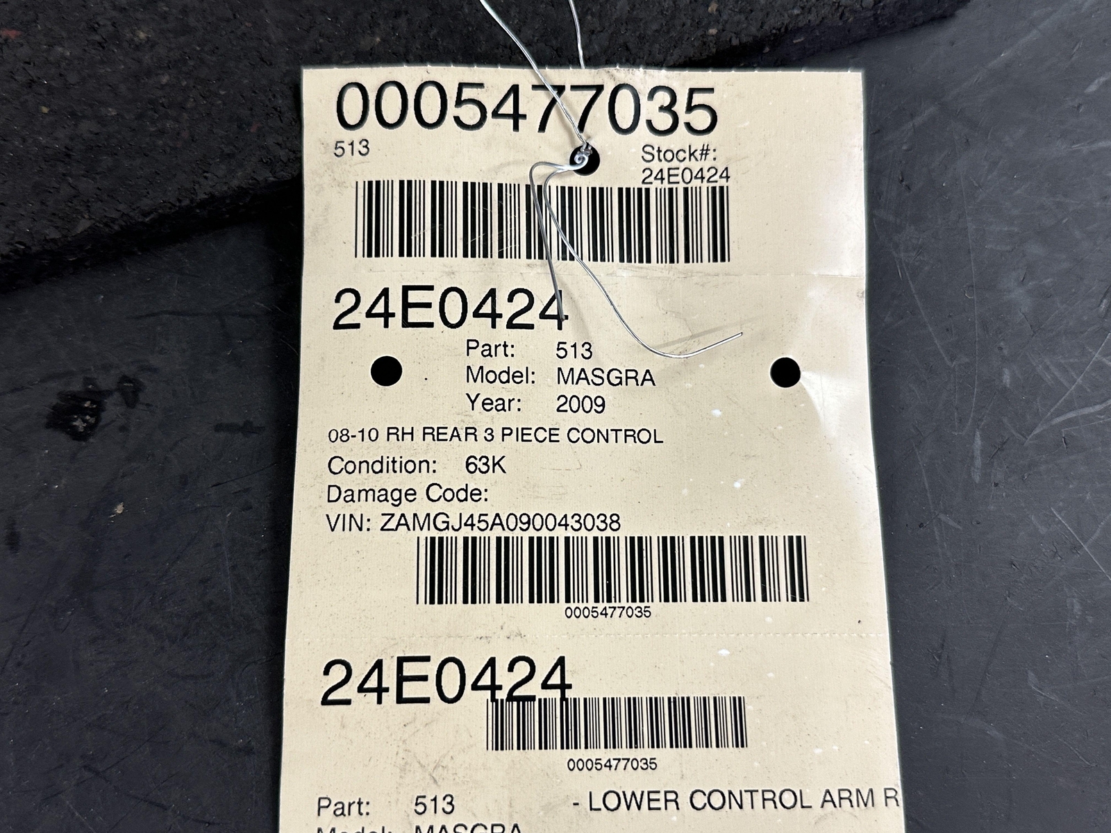 08-11 MASERATI GRANTURISMO REAR PASSENGER RIGHT 3 PIECE CONTROL ARM SET 203157