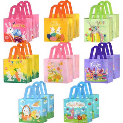 16pcs Happy Easter Egg Hunt Bags Bunny Carrot Chick Gift Bags with Handles Tr...