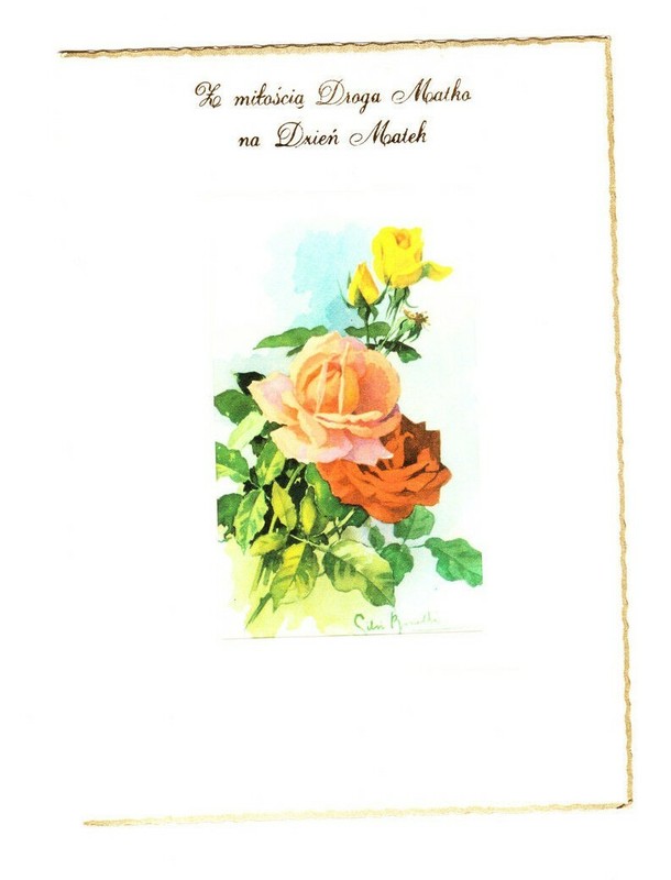 ONE Polish Mother's Day Greeting Card printed on Silk ROSES Droga Matko Matek