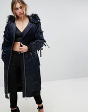 Sale! Nwt Lost Ink Ribbon Accent Faux Fur Trim Parka