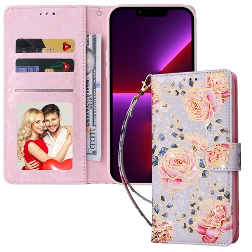 Floral Flip Case For iPhone 15 Pro Max 14 13 16 11 Pro Leather Card Wallet Cover - Picture 13 of 18