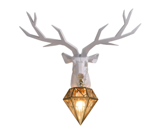 Nordic Winter Deer Antler Wall Lamp LED E27 Resin Lighting Diamond Sconce Decor - Picture 5 of 18