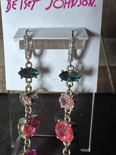 Betsey Johnson Dangle Earrings Multi-color Stones Green Pink Opal NWT - Picture 5 of 7
