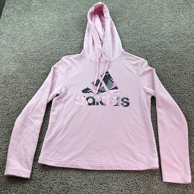 Adidas Essentials Hoodie Womens Small Pink Camo Print Logo