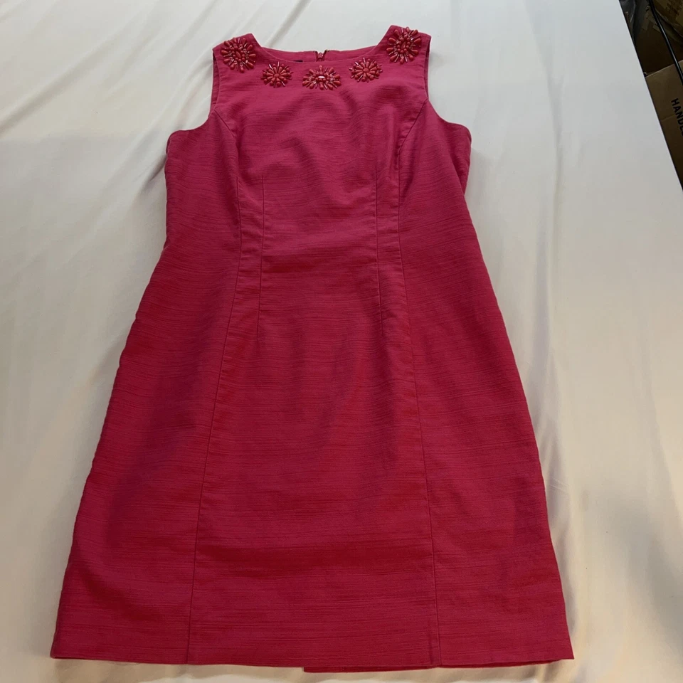 Jones New York 签名连衣裙女式 14 装饰紧身粉色串珠衬里 — 第 4/4 张图片