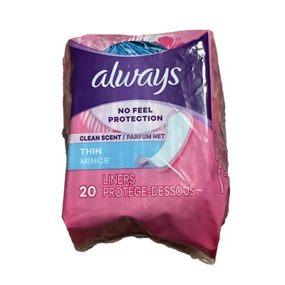 Always No Feel Protection Thin Liners, Clean Scent - 20 count -  NEW