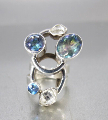 Lilly Barrack Sterling Herkimer Diamond Mystic Topaz Ring 13.85 Grams
