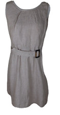 Tahari Linen Dress 8 Neutral Brown Coastal Sleeveless Office Belted Classic