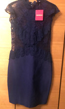 PINK BOUTIQUE Dress,size 14,blue lace body con,BNWT,stretch, clear lace top half