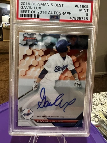 2016 Bowman's Best Atomic Refractor Gavin Lux RC Rookie AUTO Dodgers PSA 9 