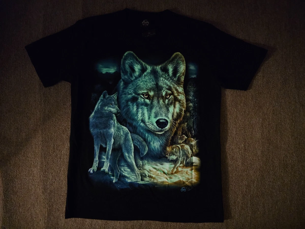 Vintage Wolf T Shirt Super Glow in Dark Caballo original Mens size L Black
