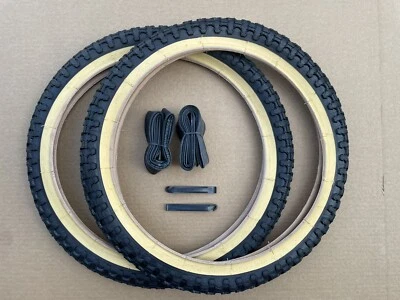 VEE RUBBER 20" x 2.125 Bicycle Black/ Light Gum Wall Tires + Tubes Freestyle BMX Knobby