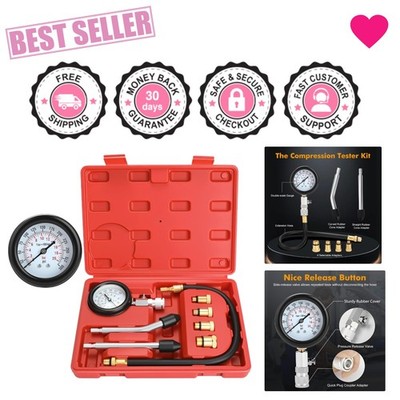 Quick and Accurate Petrol Engine Compression Tester - 8 Piece Gauge & Adapters