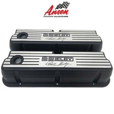 Ford 351 Windsor Cs Shelby Logo With Signature Wide Fin Valve Covers - Black