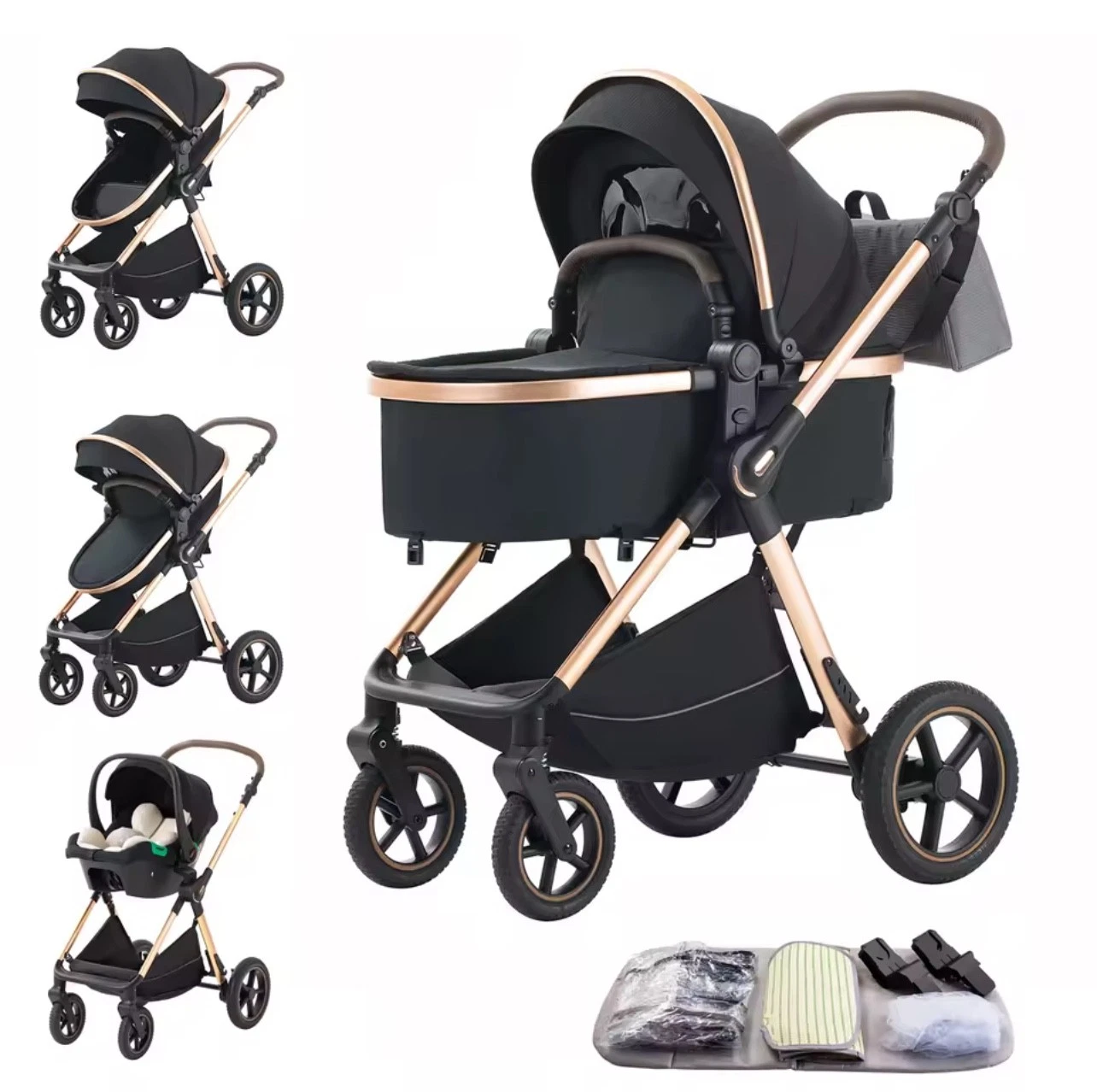 Baby stroller 3 in 1 Baby carriage Portable luxurious travel pram High landscape