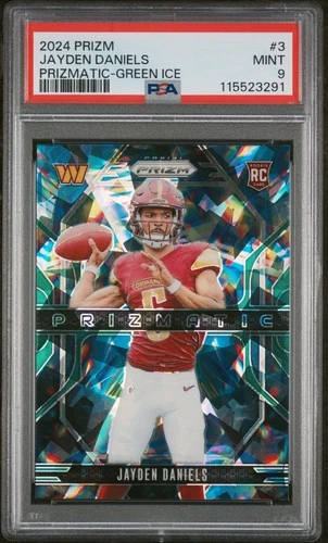 2024 PANINI PRIZM PRIZMATIC GREEN ICE #3 JAYDEN DANIELS ROOKIE RC PSA 9