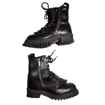 Harley Davidson Women's Black Leather 82041 Exposed Zip Kiltie Logger Boots 6.5