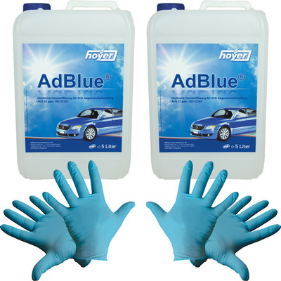 2x Hoyer AdBlue  inkl. Ausgießer 10 L + 2 paar Einweg Nitril-Handschuhe