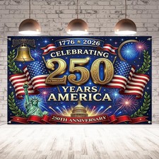 Large 250th Anniversary Flag Backdrop 1776-2026 4th of July Patriotic Banner