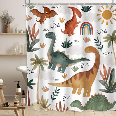  Kids Dinosaur Shower Curtain 60''W x 71''L (Pack of 1) A-dinosaur Colorful