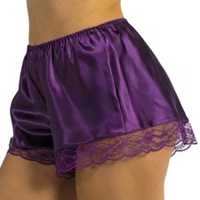 Purple Sexy Silky Shiny Satin & Lace French Knickers Shorts Briefs Size 18