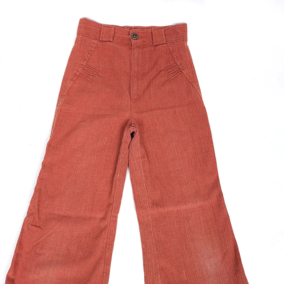 Vintage 70s Girls Pants High Waist Flare Leg Waist Size 22 Rusty Red READ - Image 3 of 4