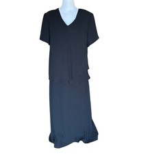 Talbots Black Maxi Dress Short Sleeve V Neck Layered Womens Size 18