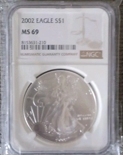 2002 NGC MS 69 Uncirculated Silver American Eagle S$1 Coin