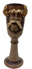 John Coiner 1980’s Handmade Pottery Chalice/Vase.  11 In Tall. Viking Face