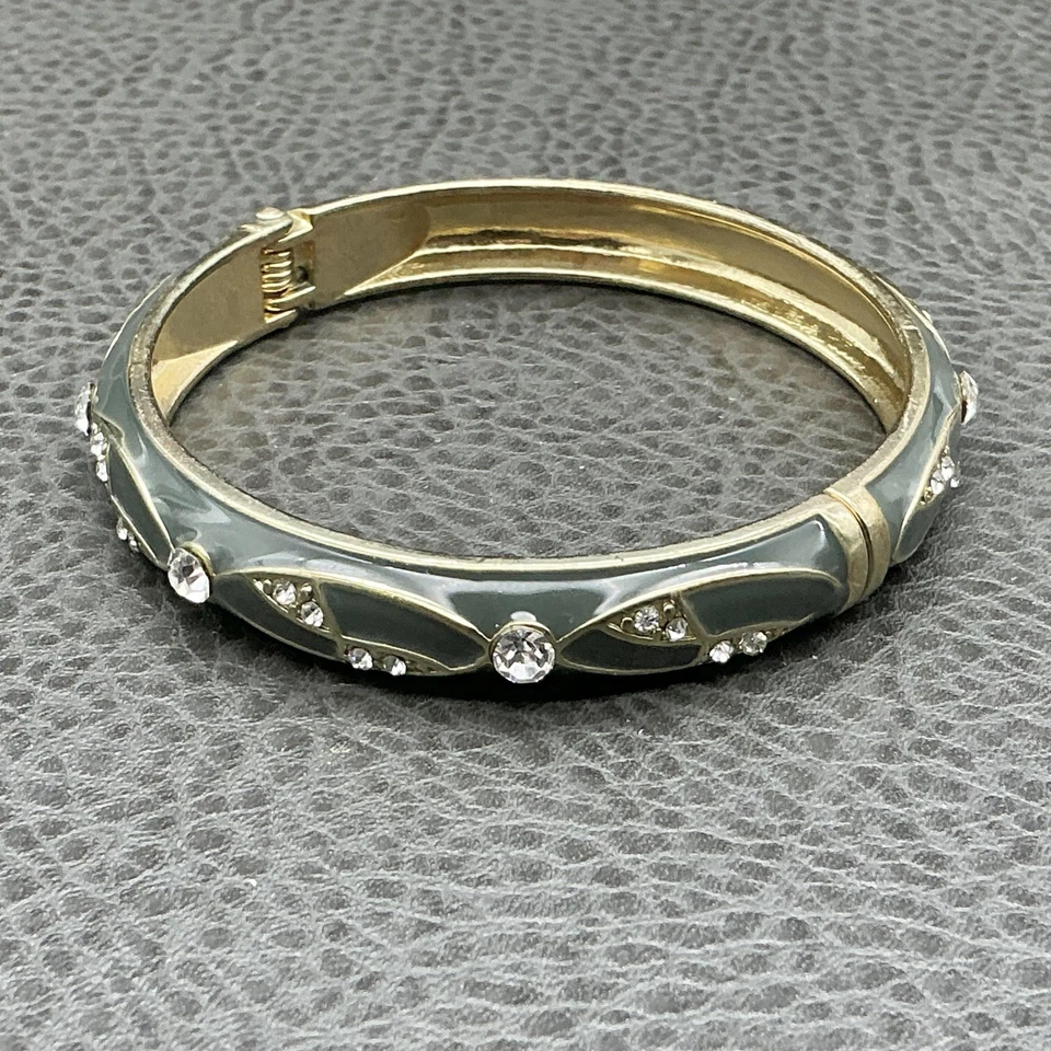 Brazalete Brazalete Esmaltado Estrás Bisagras Tono Dorado Gris Mujer Bisutería Foto 4 de 4