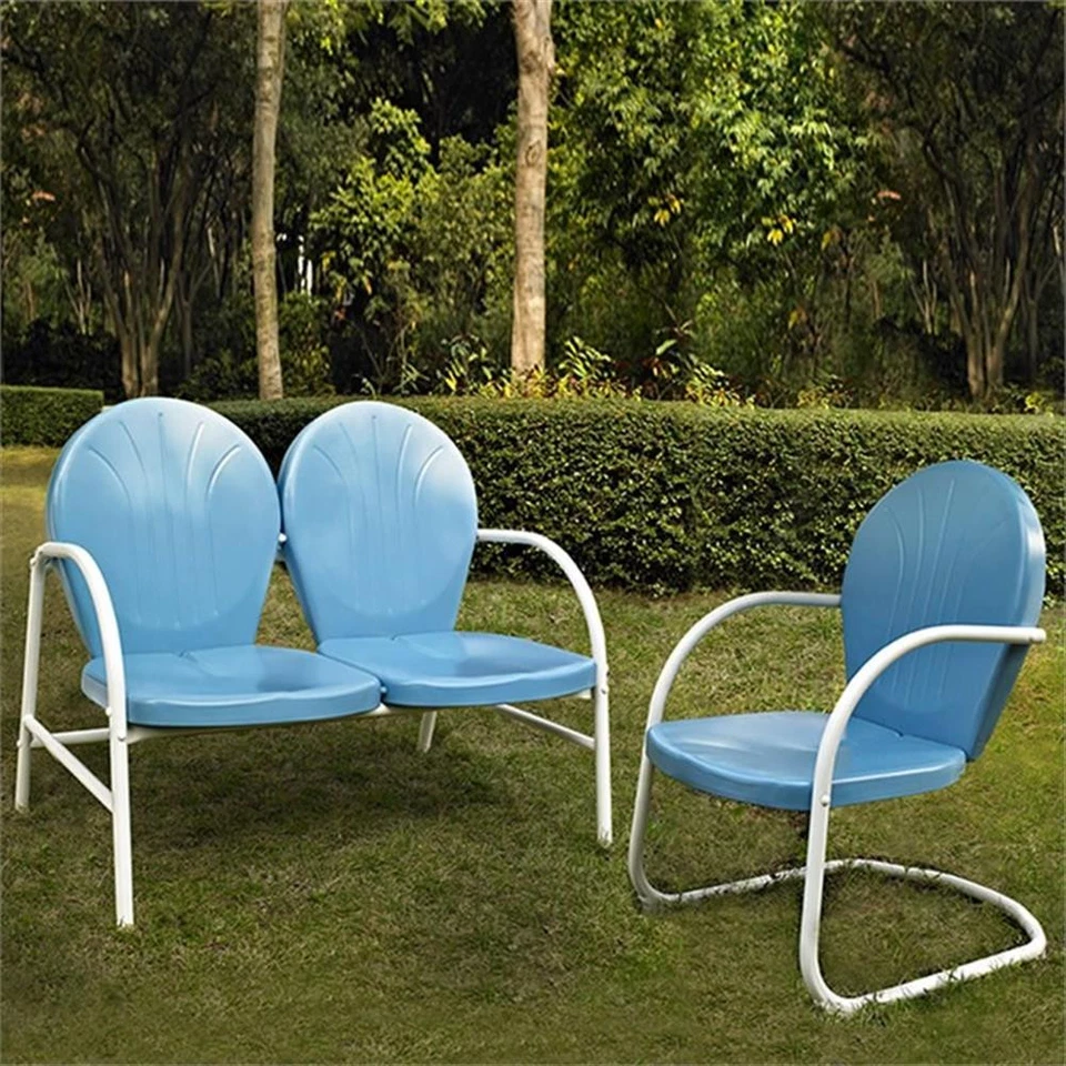 Металлический диван для патио Crosley Griffith из 2 предметов небесно-голубой - Изображение 2 из 3