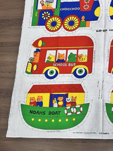 VIP Cranston Go-Go Toys Noah's Boat Train Blimp Bus Cut & Sew VTG Fabric Panel - Picture 2 of 5