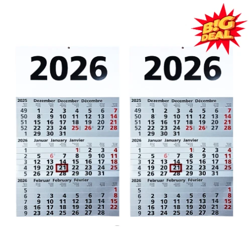 2 Dreimonatskalender 2026 Kalender Bürokalender 30x49 ohne Werbung Wandkalender