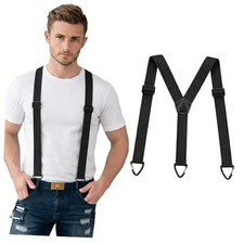 Suspenders for Men, 40mm Wide Elastic No Y-Back One Size 1 Black 3 Snap Hooks 
