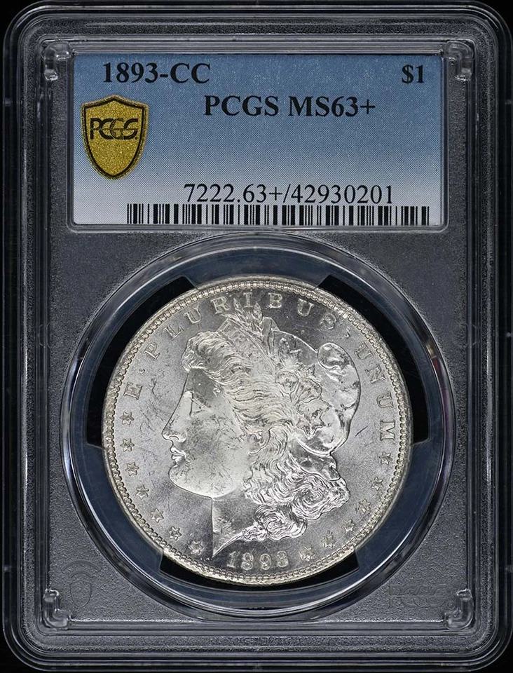 Dólar Morgan 1893-CC $1 GRADUACIÓN PROFESIONAL MS63+