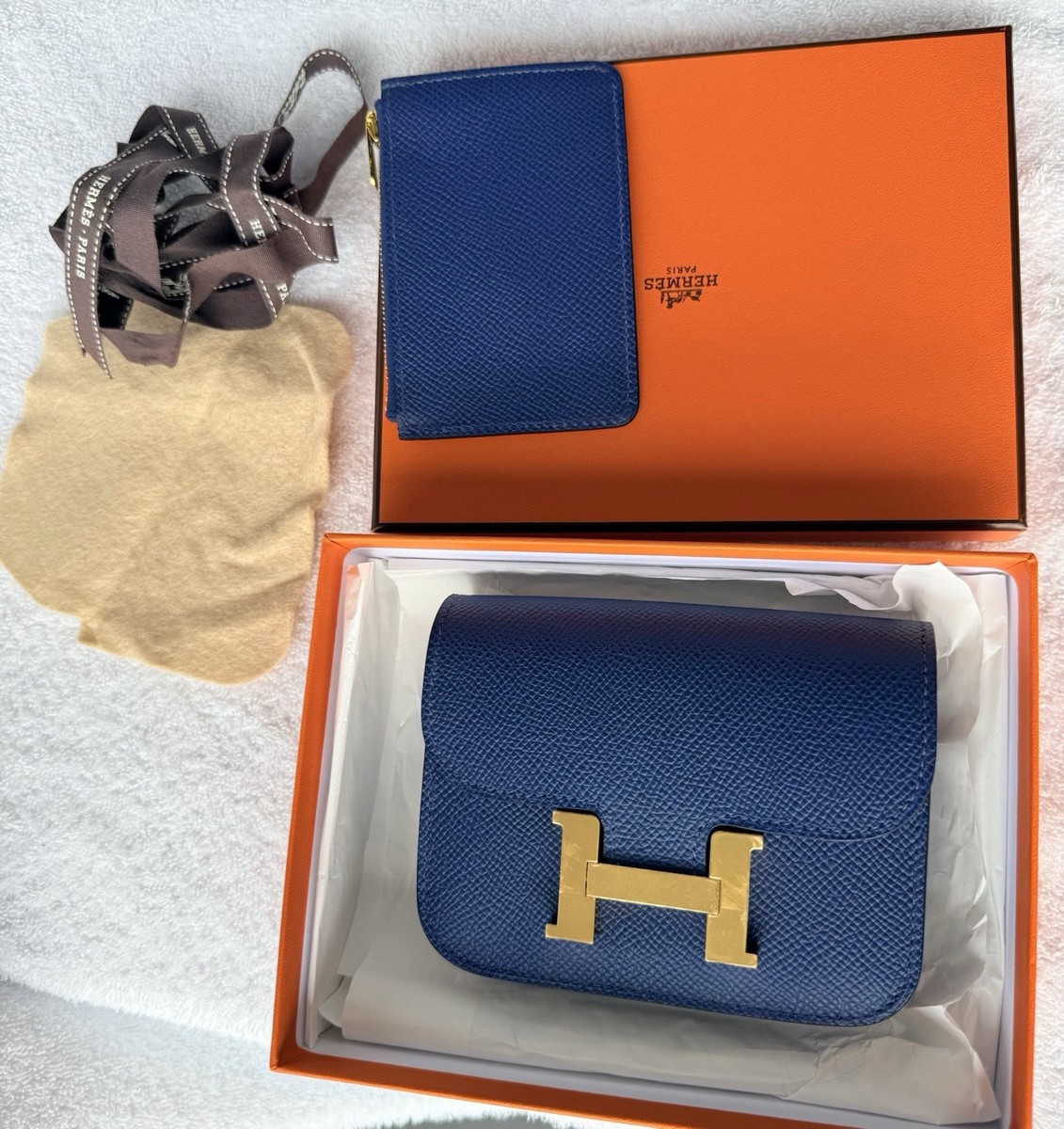 Hermes Constance Slim Small Bag Wallet Blue Navy Sapphire Epsom