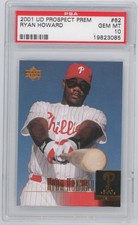 RYAN HOWARD 2001 UD PROSPECT PREMIUM #62 ROOKIE CARD PSA 10 GEM MINT RC PHILLIES. rookie card picture