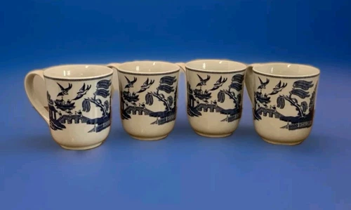 4 Johnson Brothers England Est. 1883 Blue Willow Coffee Mugs Made In England