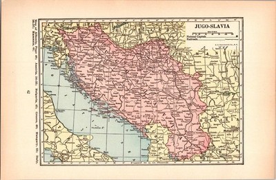 Jugo-Slavia Rumania 1927 Atlas Map TK18