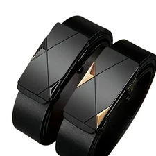 Genuine Leather Mens Ratchet Belt Belts For Men Adjustable Automatic Buckle