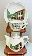 Vintage Opryland Miniature Tea Set (Pot, Cup, Saucer) Porcelain Gold Trim