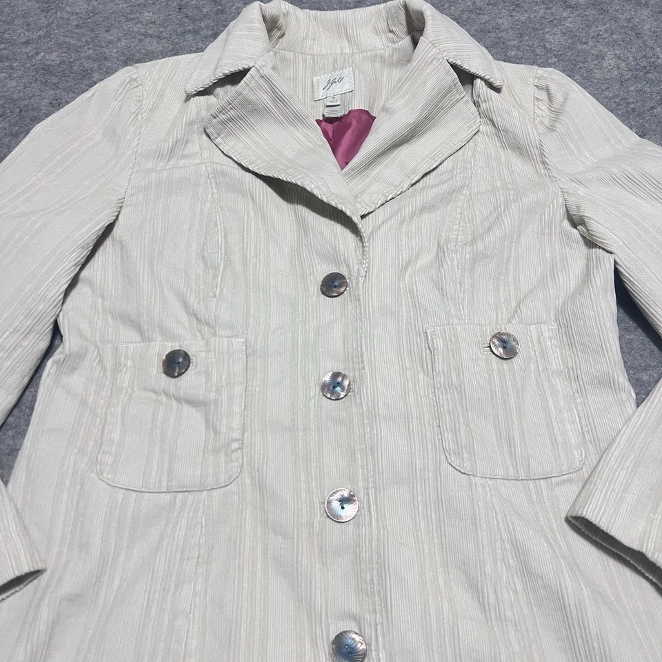 Abrigo largo de pana J. Jill para mujer PEQUEÑO forrado BEIGE botón frontal ver foto Foto 2 de 4