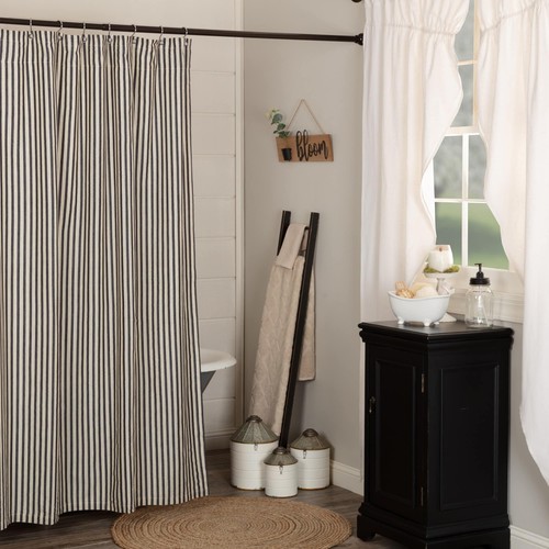 Ashmont Ticking Stripe Shower Curtain 72x72 Charcoal Grey/Warm Grey