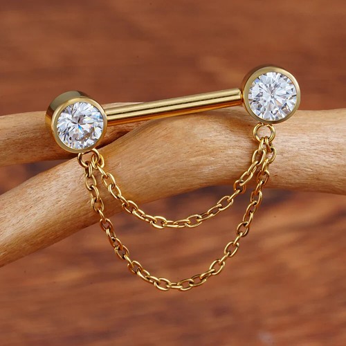 Body Piercing Barbell Nipple Rings 1Ct Round Lab-Created 14K Yellow Gold Plated