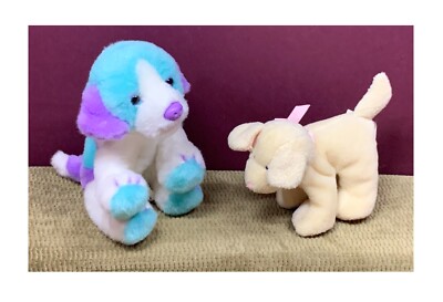 VINTAGE RUSS RARE LITTLE BLUE BEAGLE DOG & TAN PUPPY ALSO PLUSH/STUFFED ANIMAL