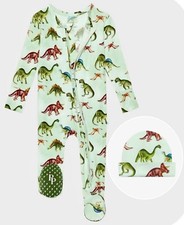 Posh Peanut Bamboo Baby Footie Zip Sleeper  Matching Beanie Set Dino 3-6 Months
