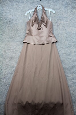 David's Bridal Size 8 F4962 Halter Top Brown Sequin Bridesmaid Formal Gown  | eBay