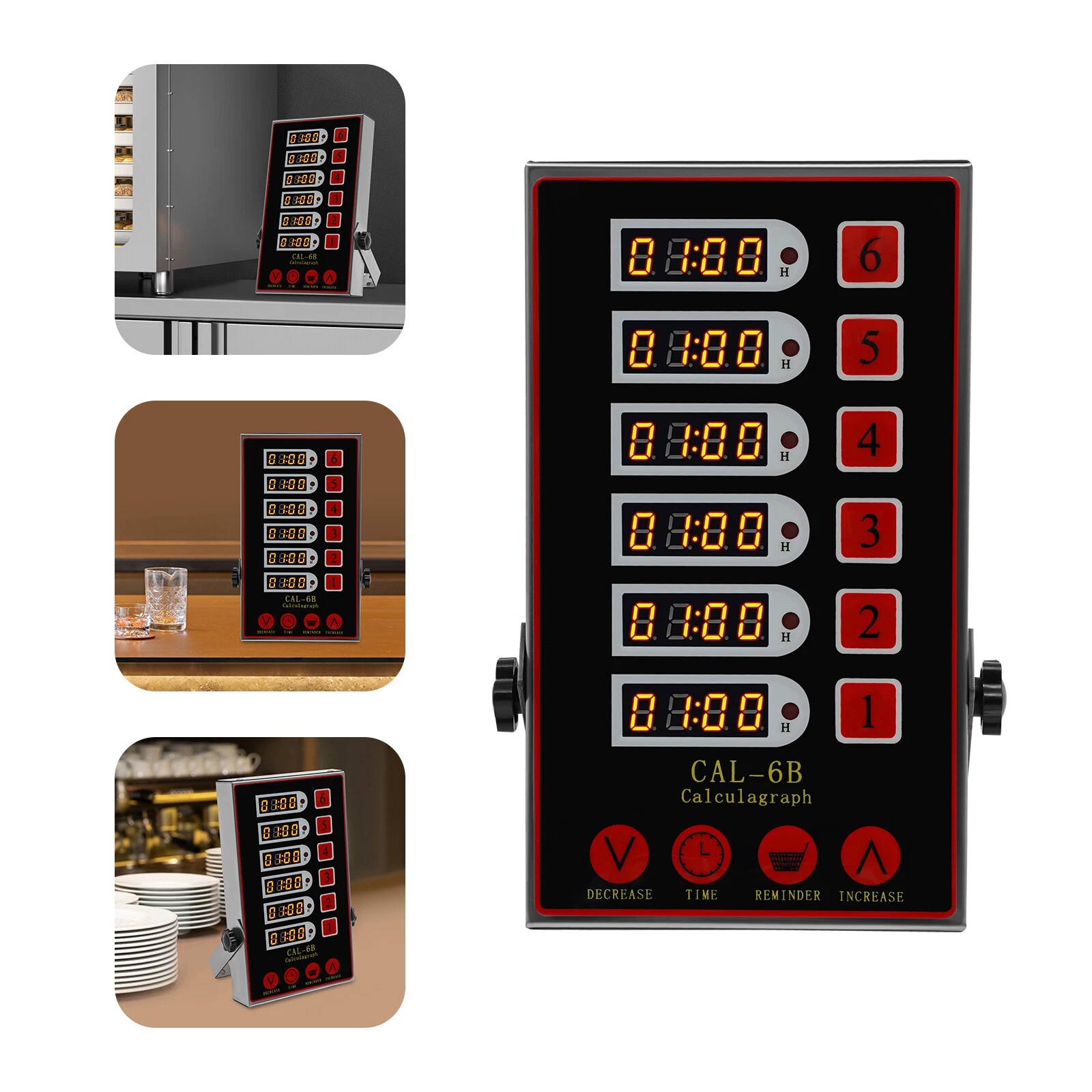 6 Channel Commercial Kitchen Timer Restaurant Kitchen Stainless Steel LED, Alarm