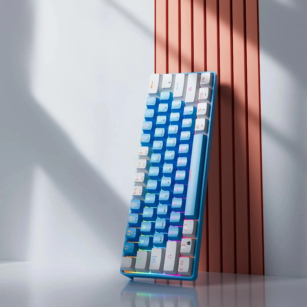 Hot Swappable 61-Key RGB Gaming Keyboard with Red Switches and Wired US Layout