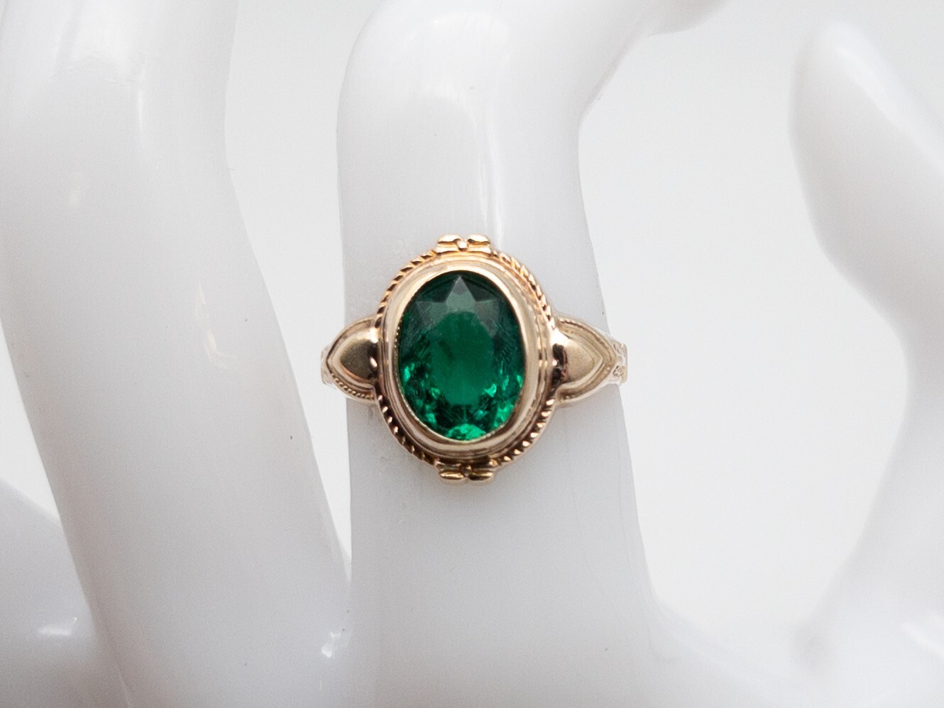 Antique Edwardian Ostby Barton 3ct LAB CREATED EMERALD 10k Yellow Gold